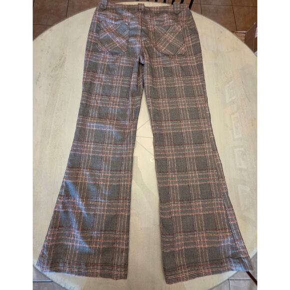 Free People Women's Plaid Wide Leg Bell Bottom Pants SZ 12 - Picture 4 of 11